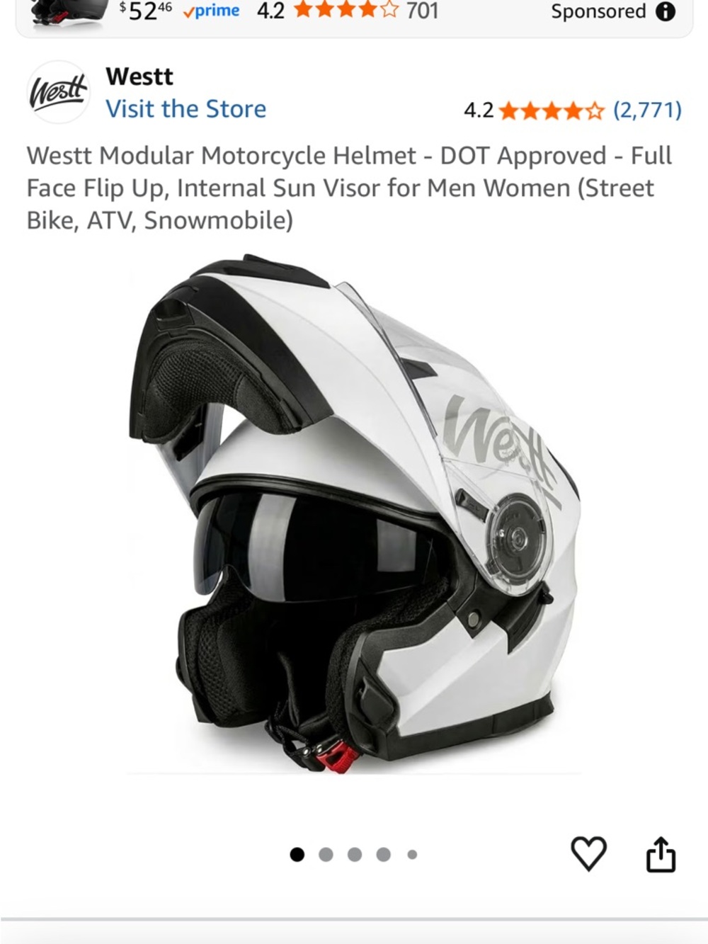 Westt Motorcycle Helmet with Internal Sun Visor